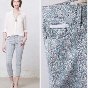 ANTHROPOLOGIE PILCRO LETTERPRESS FLORAL STET CROPPED ANKLE DENIM JEAN PANT~27 M